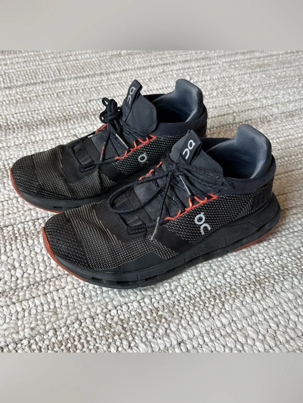 Men's Running Black/Red Flame ON CLOUD Cloudnova CloudTec OC Shoes Size 7.5